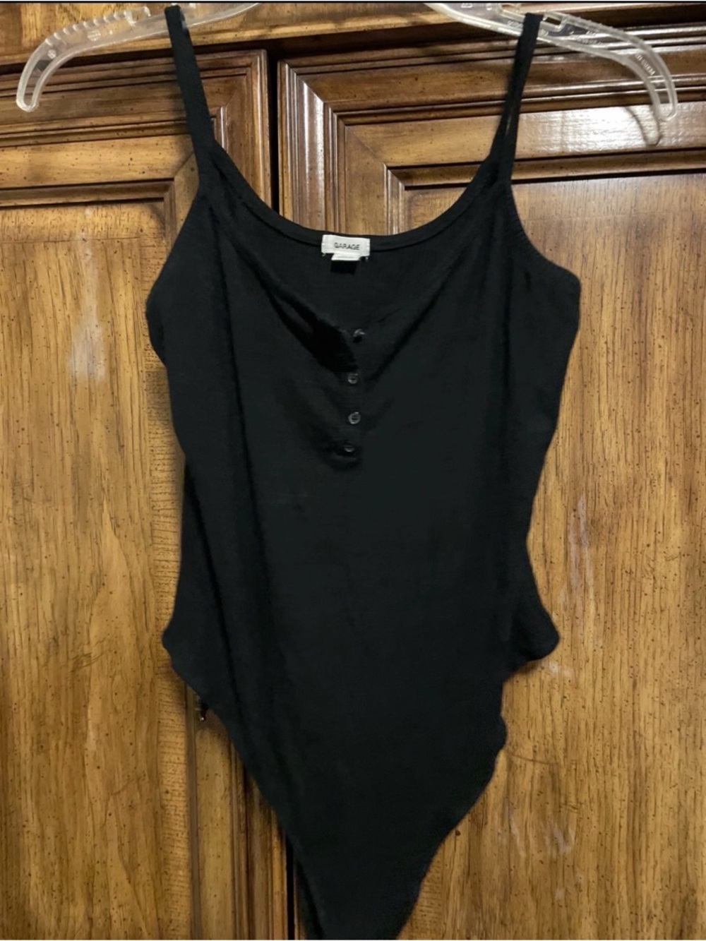 Garage Black Ribbed Henley Tank Bodysuit